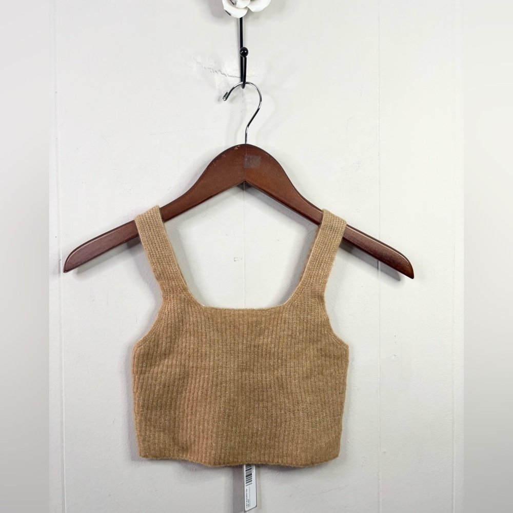 Everlane The Cozy Stretch cropped tank top in camel wool yak hair blend XXS new